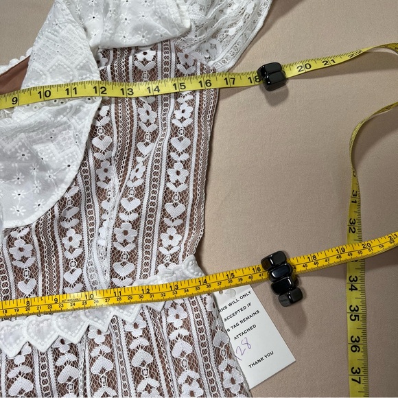 For‎ Love & Lemons White Lace Lovebird Mini Dress Size Large Pockets Flirty NWT - Picture 6 of 16